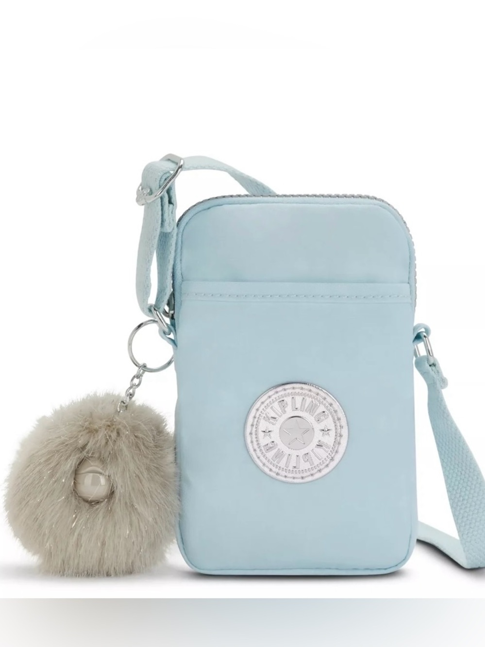 New Kipling Tally Light Blue Crossbody Bag Purse  with Monkey Charm